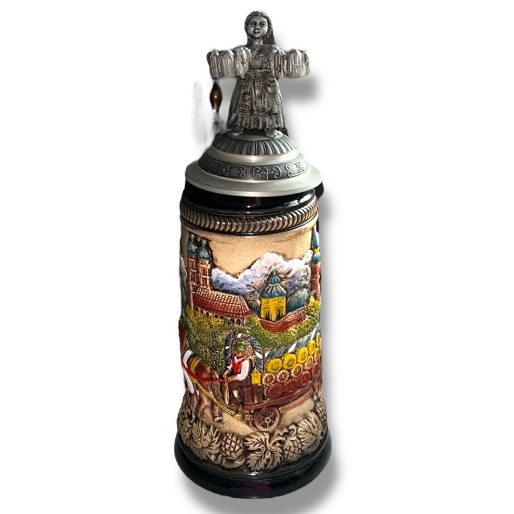 Zoller & Born Oktoberfest German Beer Stein Liesl Lid Hand Painted Vintage